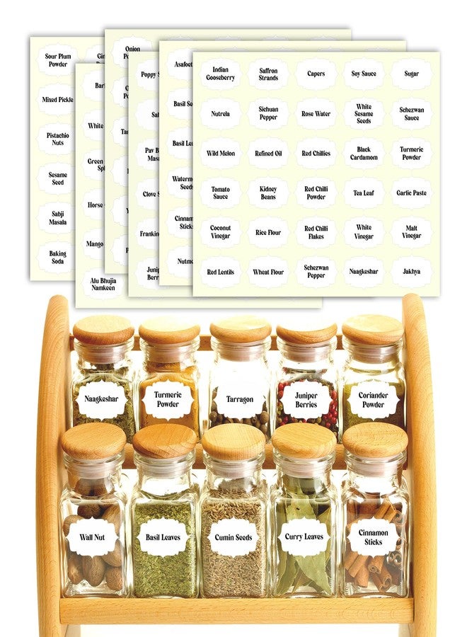 ROUSRIE Jar Label Stickers for Spices Containers Black Font White Background Preprinted Label Stickers Waterproof Oil Resistant Self Adhesive Vinyl Easy to Read Labels (Pack of 150) - Image 1